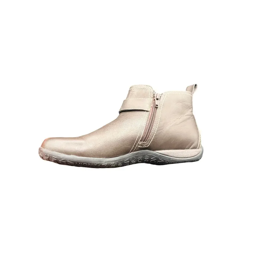 Vionic Adrie Brown Leather Ankle Boots Buckle Zip Womens 8
